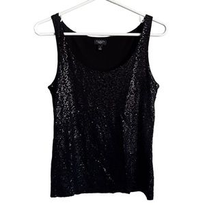 Talbots Black Sequin Tank Scoop Neck Fancy Date Night Neutral Women’s Small